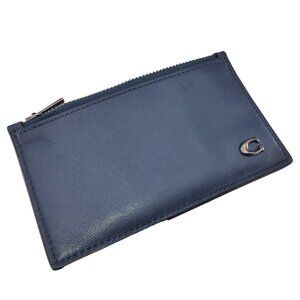 Coach Navy Blue Leather Zip Card Case Credit Card Holder Pre-Owned